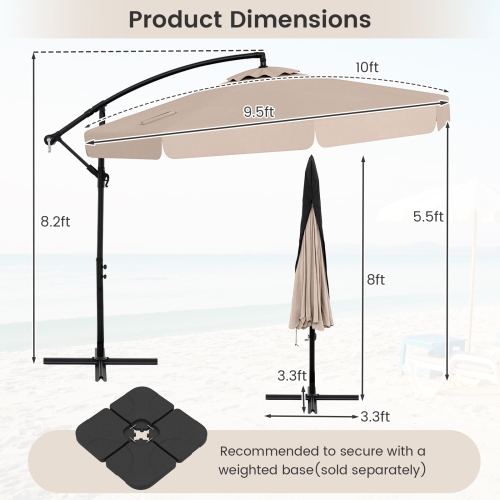 Gymax 10FT Offset Hanging Umbrella Patio Cantilever Umbrella w/ Easy Tilt Adjustment