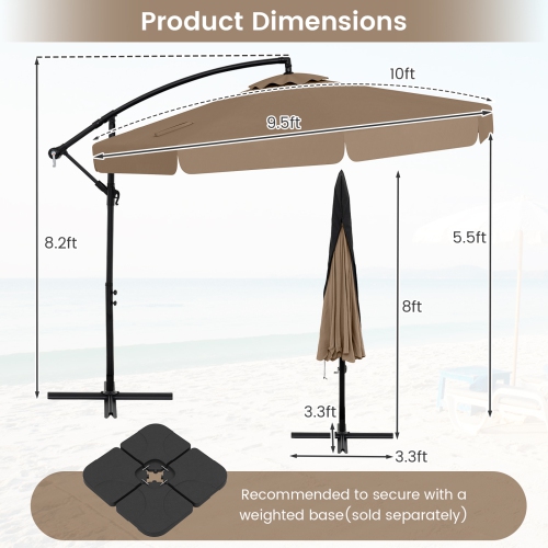 Gymax 10FT Offset Hanging Umbrella Patio Cantilever Umbrella w/ Easy Tilt Adjustment