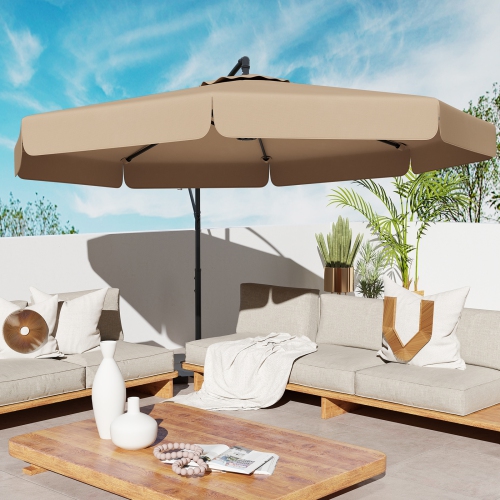 Gymax 10FT Offset Hanging Umbrella Patio Cantilever Umbrella w/ Easy Tilt Adjustment