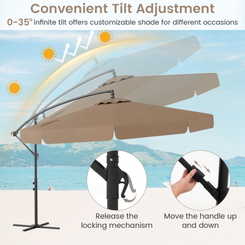 Gymax 10FT Offset Hanging Umbrella Patio Cantilever Umbrella w/ Easy Tilt Adjustment