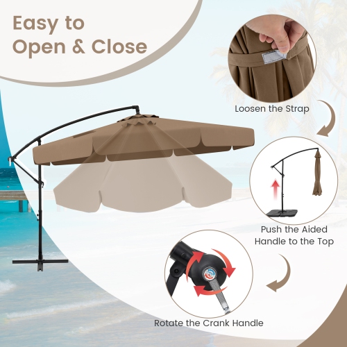 Gymax 10FT Offset Hanging Umbrella Patio Cantilever Umbrella w/ Easy Tilt Adjustment