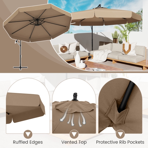 Gymax 10FT Offset Hanging Umbrella Patio Cantilever Umbrella w/ Easy Tilt Adjustment