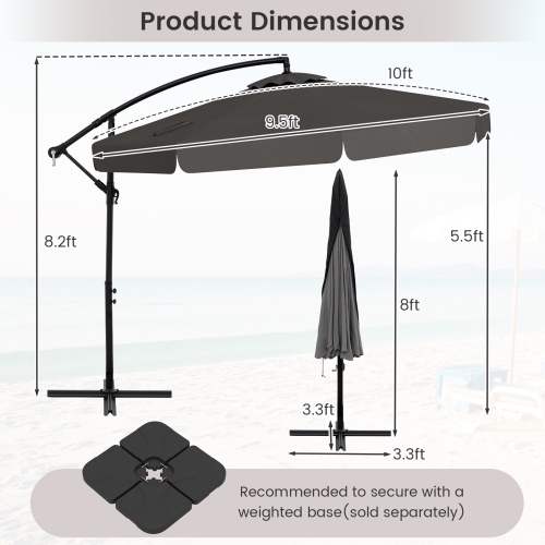 Gymax 10FT Offset Hanging Umbrella Patio Cantilever Umbrella w/ Easy Tilt Adjustment