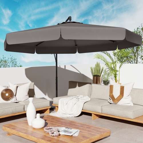 Gymax 10FT Offset Hanging Umbrella Patio Cantilever Umbrella w/ Easy Tilt Adjustment