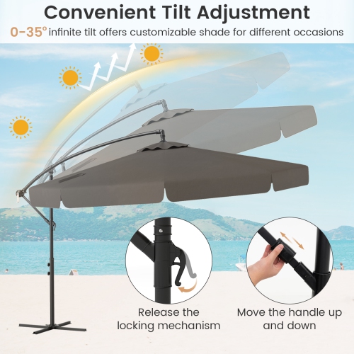 Gymax 10FT Offset Hanging Umbrella Patio Cantilever Umbrella w/ Easy Tilt Adjustment