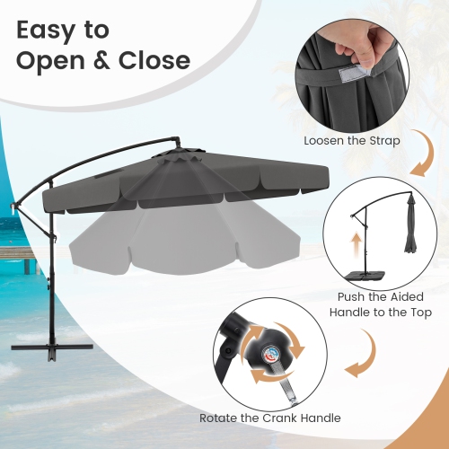 Gymax 10FT Offset Hanging Umbrella Patio Cantilever Umbrella w/ Easy Tilt Adjustment