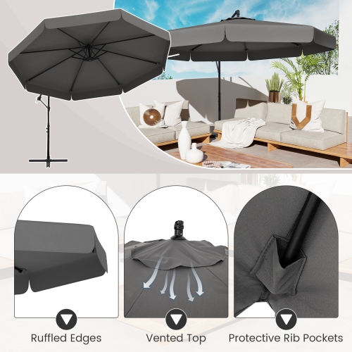 Gymax 10FT Offset Hanging Umbrella Patio Cantilever Umbrella w/ Easy Tilt Adjustment