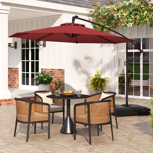 Gymax 10 FT Solar Offset Hanging Umbrella Patio Cantilever Umbrella w/ 32 LED Lights