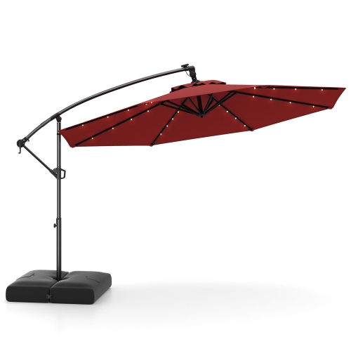 Gymax 10 FT Solar Offset Hanging Umbrella Patio Cantilever Umbrella w/ 32 LED Lights