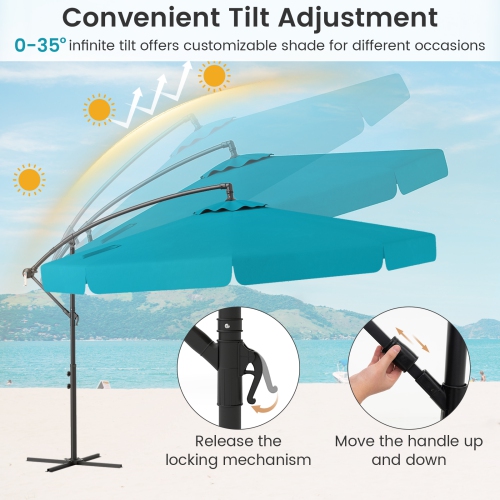 Gymax 10FT Offset Hanging Umbrella Patio Cantilever Umbrella w/ Easy Tilt Adjustment