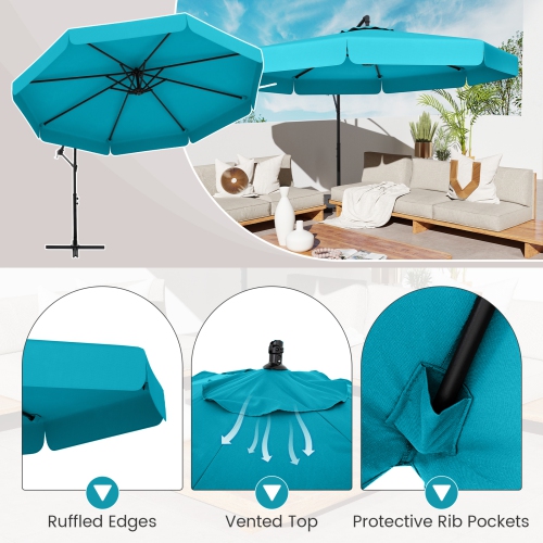 Gymax 10FT Offset Hanging Umbrella Patio Cantilever Umbrella w/ Easy Tilt Adjustment