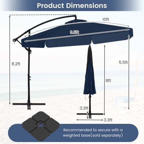Gymax 10FT Offset Hanging Umbrella Patio Cantilever Umbrella w/ Easy Tilt Adjustment