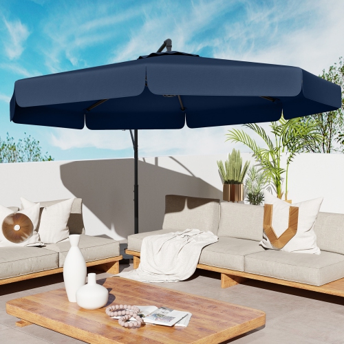 Gymax 10FT Offset Hanging Umbrella Patio Cantilever Umbrella w/ Easy Tilt Adjustment