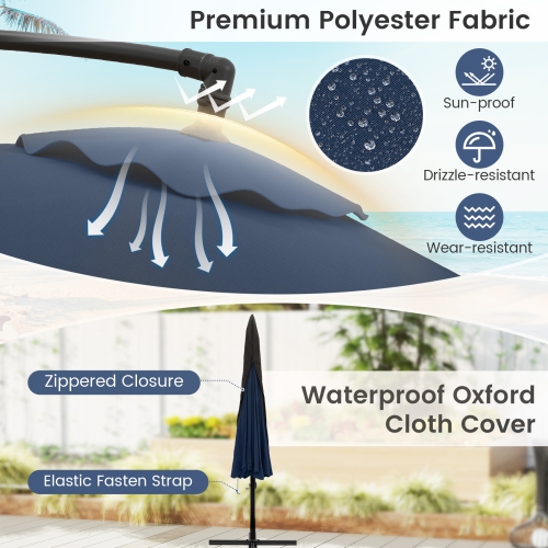 Gymax 10FT Offset Hanging Umbrella Patio Cantilever Umbrella w/ Easy Tilt Adjustment