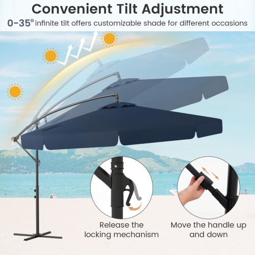 Gymax 10FT Offset Hanging Umbrella Patio Cantilever Umbrella w/ Easy Tilt Adjustment