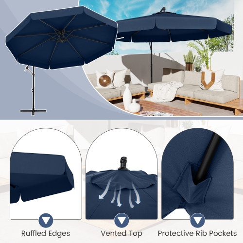 Gymax 10FT Offset Hanging Umbrella Patio Cantilever Umbrella w/ Easy Tilt Adjustment