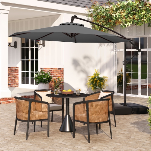 Gymax 10 FT Solar Offset Hanging Umbrella Patio Cantilever Umbrella w/ 32 LED Lights