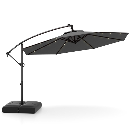 Gymax 10 FT Solar Offset Hanging Umbrella Patio Cantilever Umbrella w/ 32 LED Lights