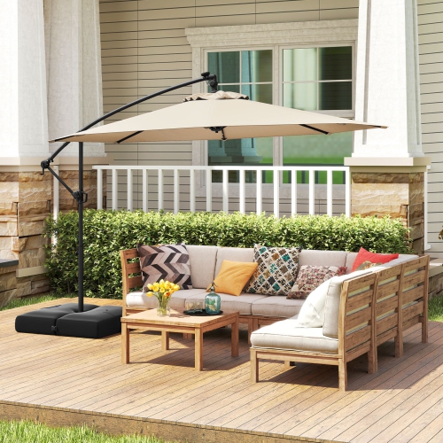 Gymax 10 FT Solar Offset Hanging Umbrella Patio Cantilever Umbrella w/ 32 LED Lights