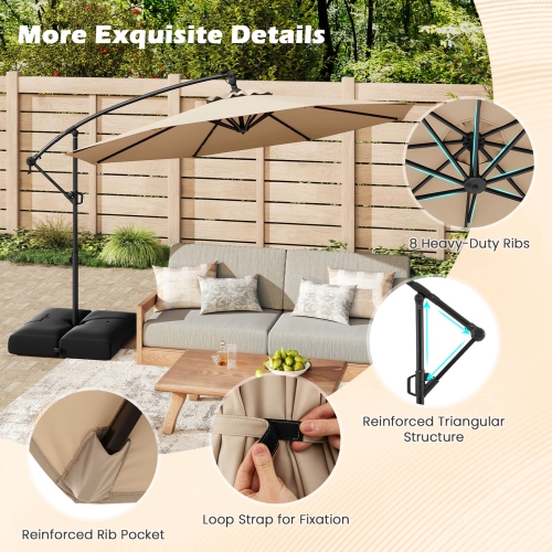 Gymax 10 FT Solar Offset Hanging Umbrella Patio Cantilever Umbrella w/ 32 LED Lights