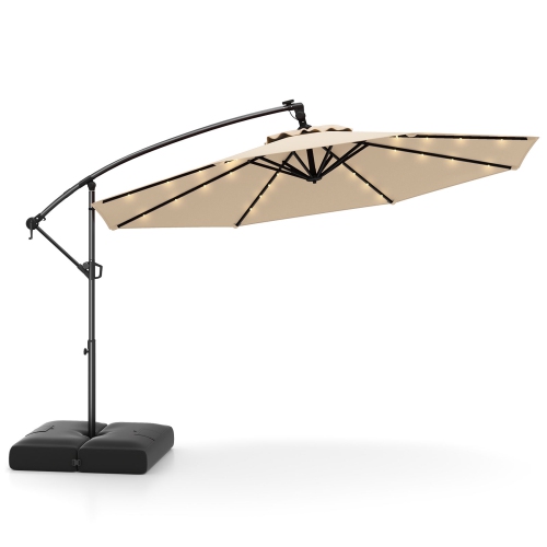 Gymax 10 FT Solar Offset Hanging Umbrella Patio Cantilever Umbrella w/ 32 LED Lights