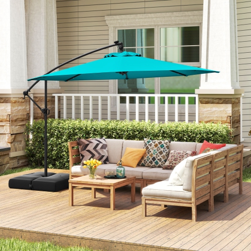 Gymax 10 FT Solar Offset Hanging Umbrella Patio Cantilever Umbrella w/ 32 LED Lights