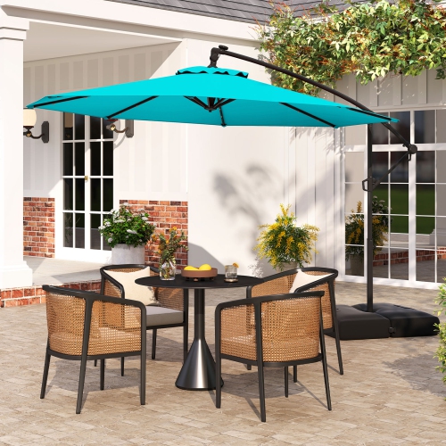 Gymax 10 FT Solar Offset Hanging Umbrella Patio Cantilever Umbrella w/ 32 LED Lights