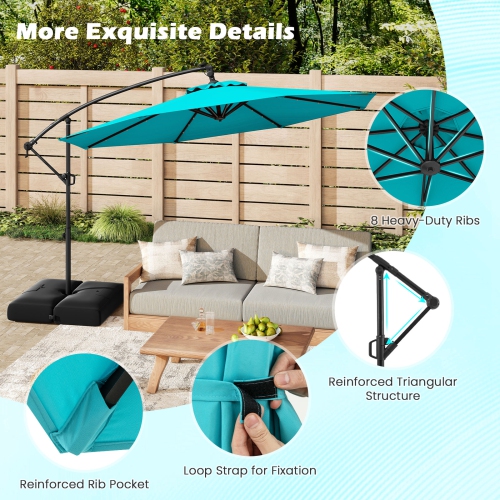 Gymax 10 FT Solar Offset Hanging Umbrella Patio Cantilever Umbrella w/ 32 LED Lights