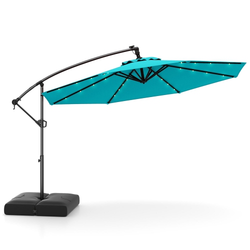 Gymax 10 FT Solar Offset Hanging Umbrella Patio Cantilever Umbrella w/ 32 LED Lights