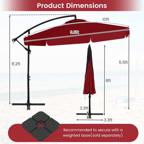 Gymax 10FT Offset Hanging Umbrella Patio Cantilever Umbrella w/ Easy Tilt Adjustment