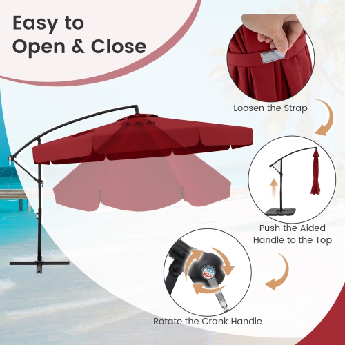 Gymax 10FT Offset Hanging Umbrella Patio Cantilever Umbrella w/ Easy Tilt Adjustment