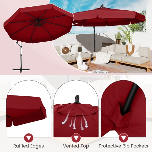 Gymax 10FT Offset Hanging Umbrella Patio Cantilever Umbrella w/ Easy Tilt Adjustment