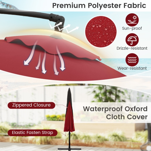 Gymax 10FT Offset Hanging Umbrella Patio Cantilever Umbrella w/ Easy Tilt Adjustment