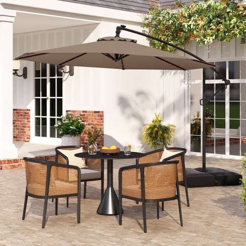 Gymax 10 FT Solar Offset Hanging Umbrella Patio Cantilever Umbrella w/ 32 LED Lights