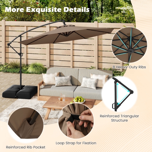Gymax 10 FT Solar Offset Hanging Umbrella Patio Cantilever Umbrella w/ 32 LED Lights
