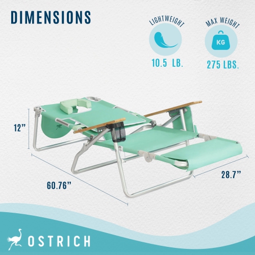 Ostrich Deluxe – Chaise longue de plage extérieure légère 3N1 avec repose-pieds, sarcelle