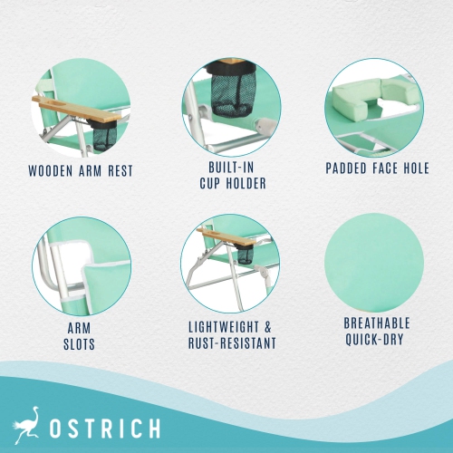 Ostrich Deluxe – Chaise longue de plage extérieure légère 3N1 avec repose-pieds, sarcelle
