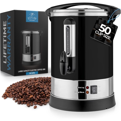 Zulay Commercial Coffee Urn 50 Cup – Stainless Steel Percolator with Twist-Lock Lid, Quick Brew, Keep-Warm Mode – Black