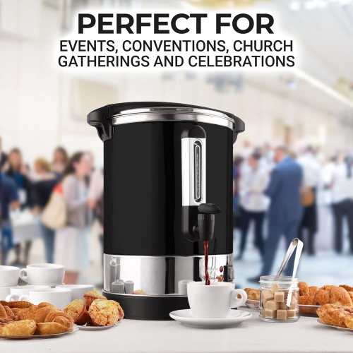 Zulay Commercial Coffee Urn 50 Cup – Stainless Steel Percolator with Twist-Lock Lid, Quick Brew, Keep-Warm Mode – Black