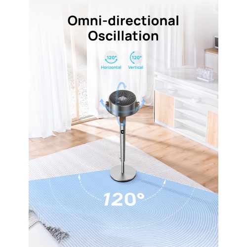 Dreo 23dB Silent Standing Fan - Omni-Directional Oscillating Fan with Remote, Adjustable Height, 8 Speeds, 3 Modes, 80 ft Air Circulation, 8H Timer