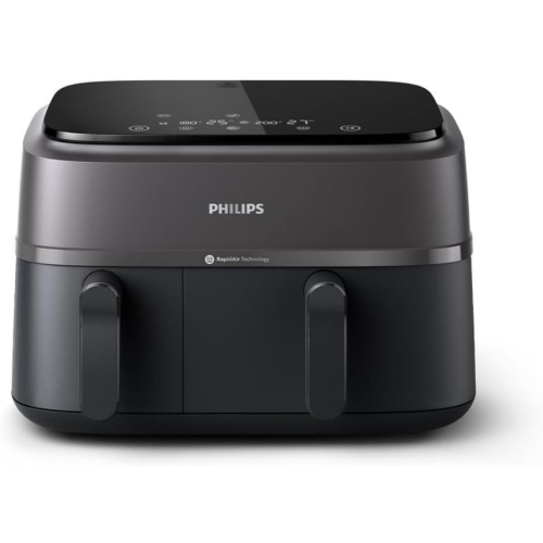 Philips Dual Basket Air Fryer 3000 Series - 9.5 Quarts, 8-in-1 Functions, Auto-Sync Cooking, Dishwasher Safe, Black