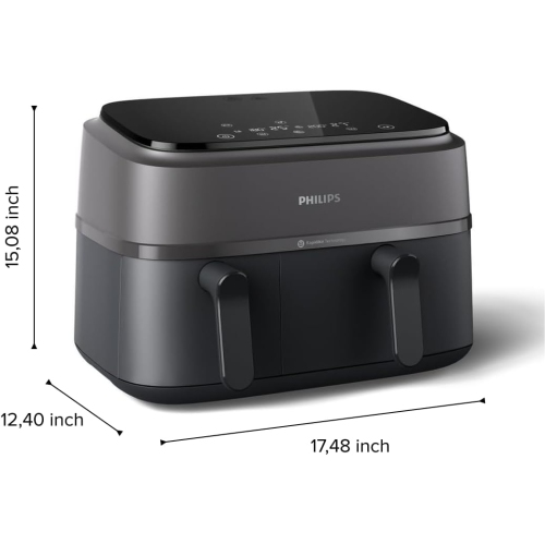 Philips Dual Basket Air Fryer 3000 Series - 9.5 Quarts, 8-in-1 Functions, Auto-Sync Cooking, Dishwasher Safe, Black