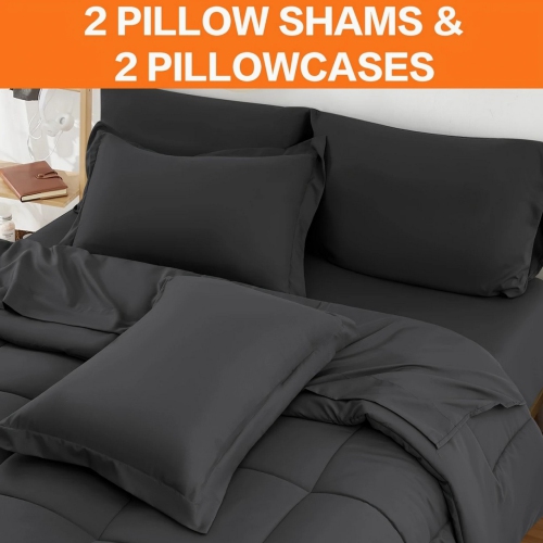 Comforter Set - 7pcs, Bed In A Bag Bedding Sets with All Season Soft Quilted Warm Fluffy Reversible Comforter, Flat Sheet, Fitted Sheet, 2 Pillow