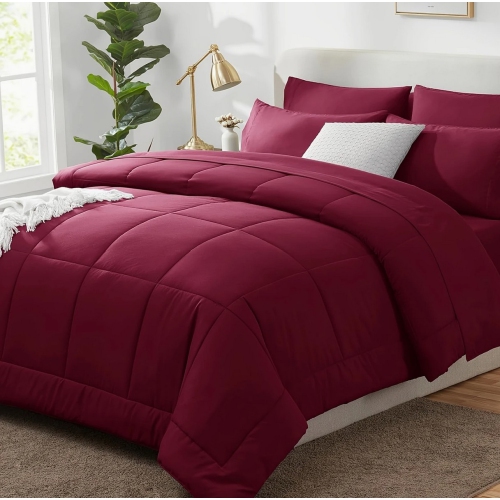 Comforter Set - 7pcs, Bed In A Bag Bedding Sets with All Season Soft Quilted Warm Fluffy Reversible Comforter, Flat Sheet, Fitted Sheet, 2 Pillow