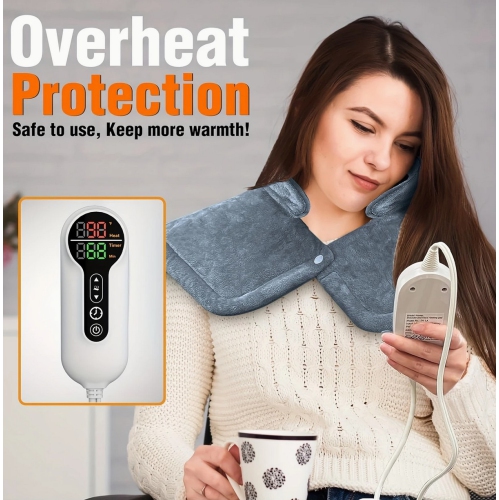 Coussin chauffant pour le cou et les épaules, coussin chauffant électrique lesté pour le dos 6 réglages de chaleur 4 minuteries d'arrêt automatique.