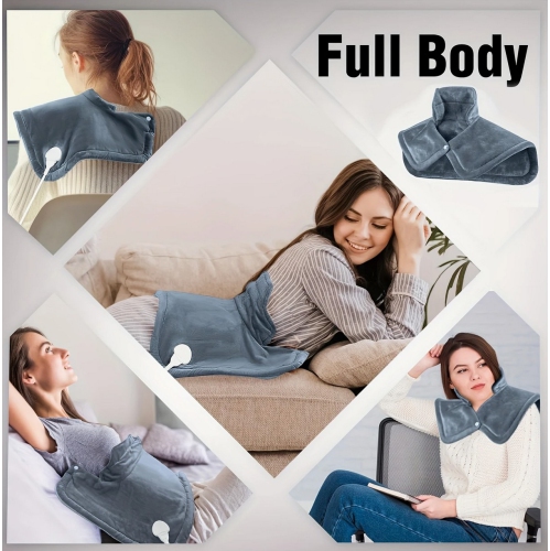 Coussin chauffant pour le cou et les épaules, coussin chauffant électrique lesté pour le dos 6 réglages de chaleur 4 minuteries d'arrêt automatique.