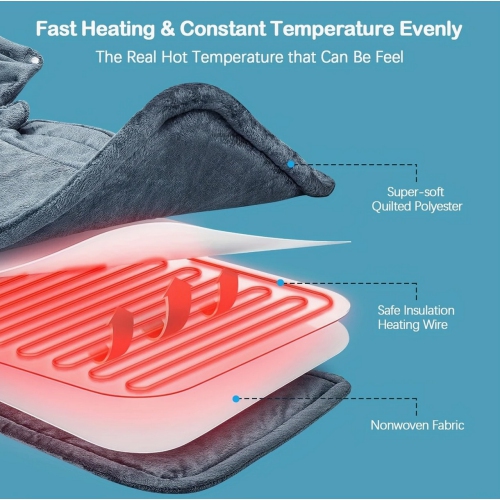 Coussin chauffant pour le cou et les épaules, coussin chauffant électrique lesté pour le dos 6 réglages de chaleur 4 minuteries d'arrêt automatique.