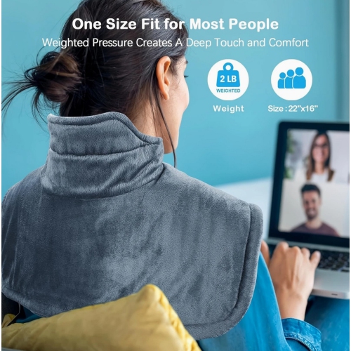 Coussin chauffant pour le cou et les épaules, coussin chauffant électrique lesté pour le dos 6 réglages de chaleur 4 minuteries d'arrêt automatique.