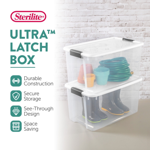 Sterilite 70 Qt Clear Plastic Stackable Storage Bin with Latching Lid,