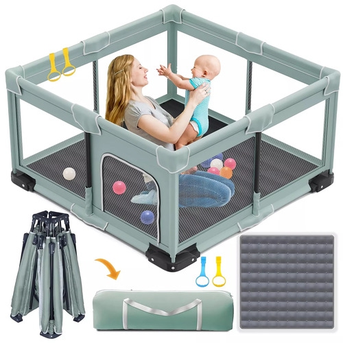 Baby Playpen with Mat – 127 x 127 cm Large Safe Play Area for Toddlers & Infants